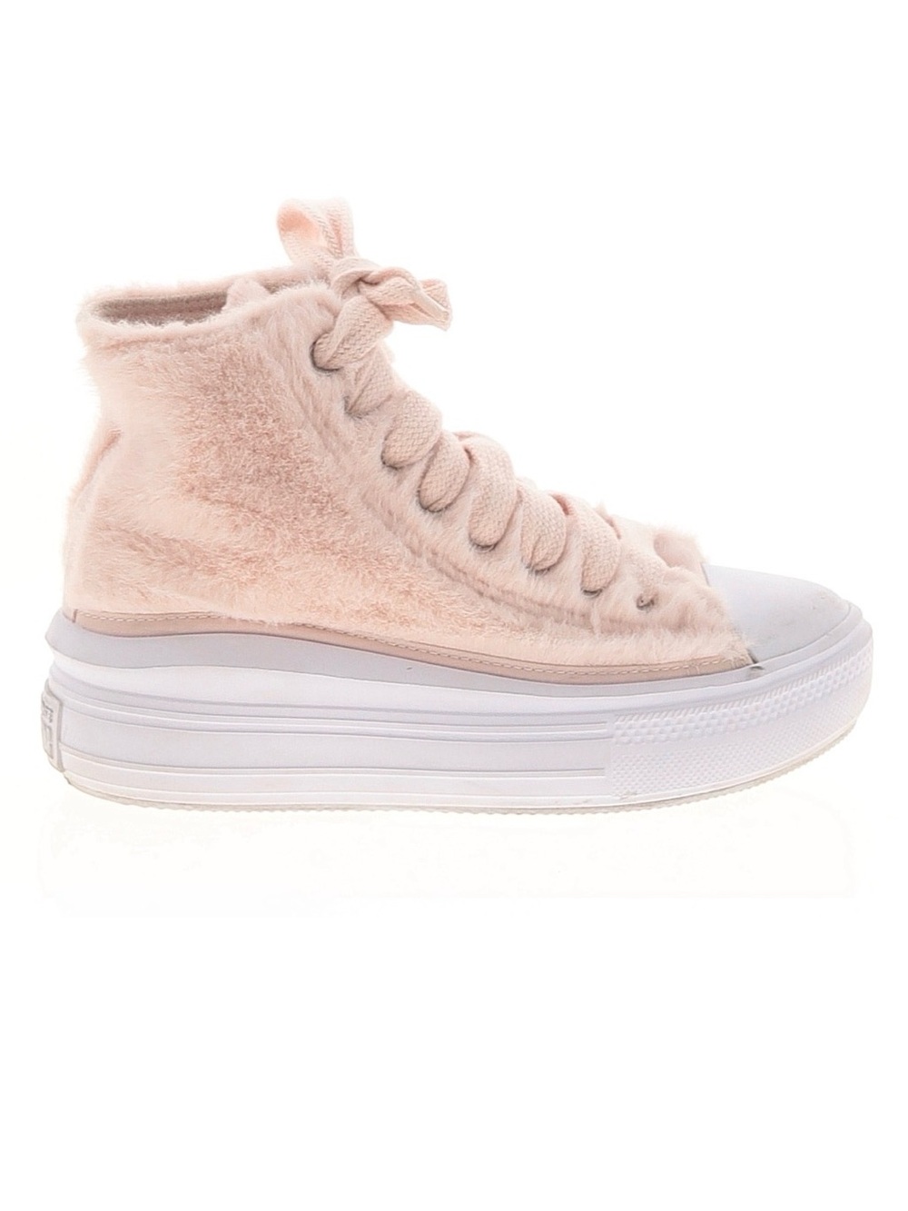 Converse Platform High-Top Faux Fur Sneakers in Warm Quarry Pink